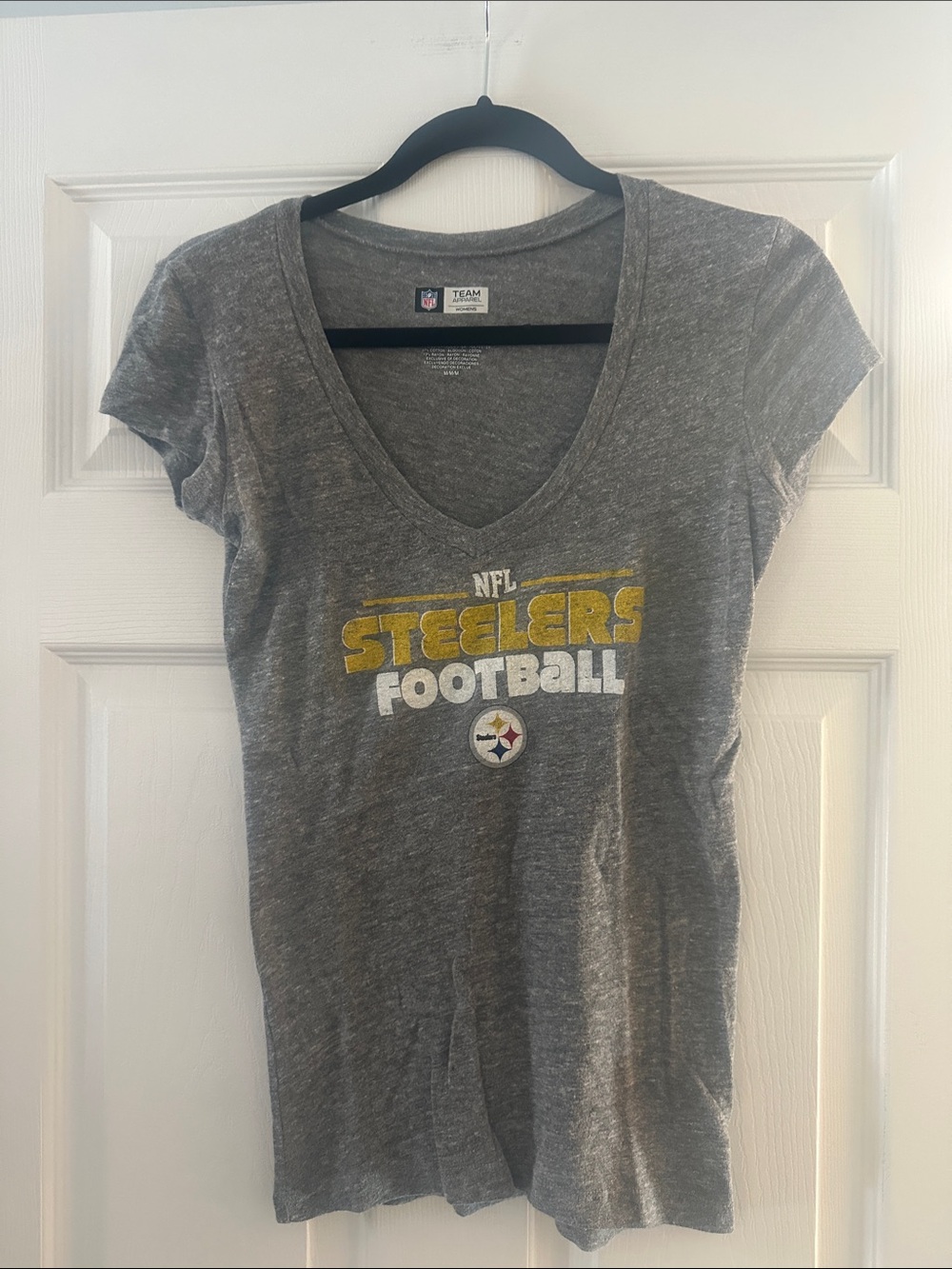 NFL Pittsburgh Steelers Women's Gray Short Sleeve V-Neck Tee